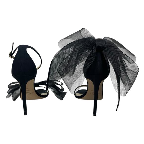 Jimmy Choo Aveline 100 Black Sandal Grosgrain Mesh Fasincator Bow Size 39 - Picture 9 of 16